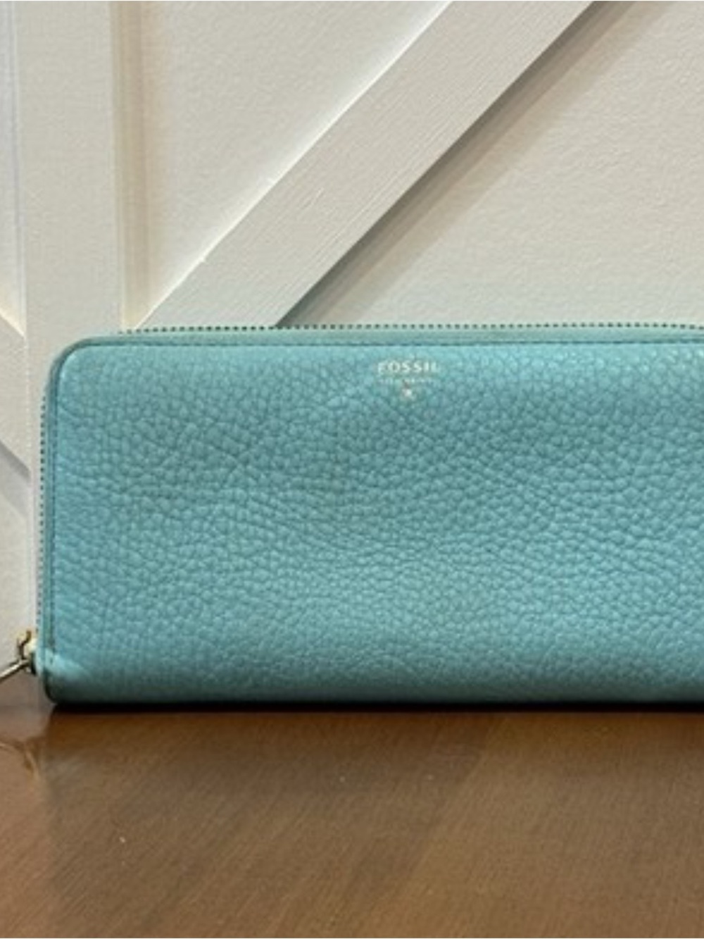 Fossil Pebbled Leather Zip Wallet in Light Teal
